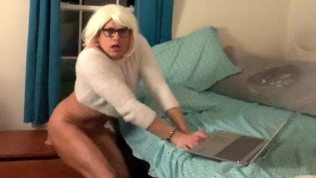 Sissy Trans has Hot Cumshot and Eats it in HUGE Dildo Assfuck Marathon!