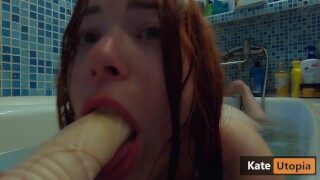 Wet Babe Deepthroat Huge Dildo and Play With Sexy Feet.