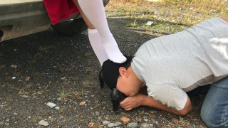 FEMDOME schoogirl SLAVE LICK SHOES AND SNIFF FEET SHOES KISS PANTYHOSE